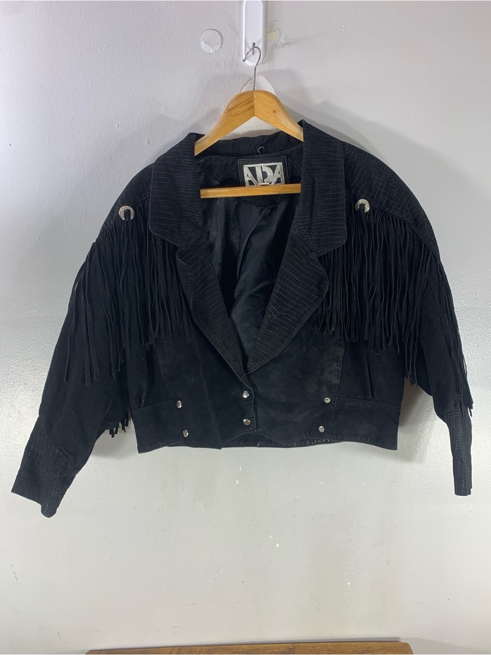 Vintage 80s APA Black Suede Leather Fringe Cropped Western Jacket Made In Korea